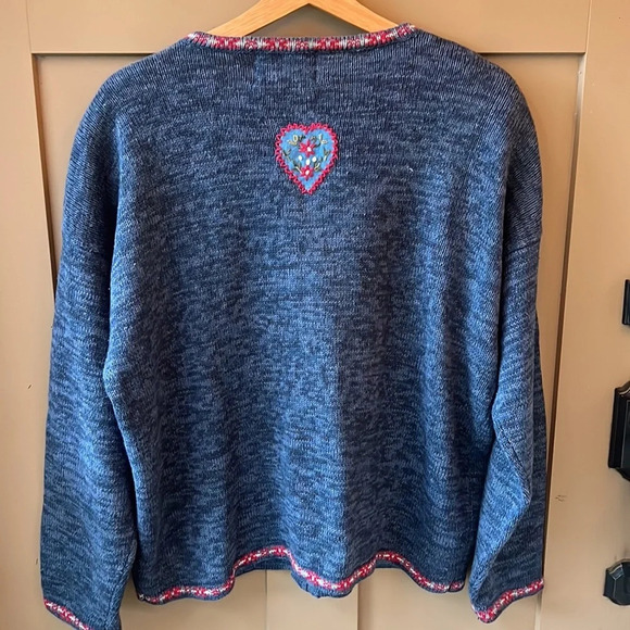 Heirloom Collectibles L Vintage Winter Novelty Embroidered Zipper Cardigan - Picture 5 of 8